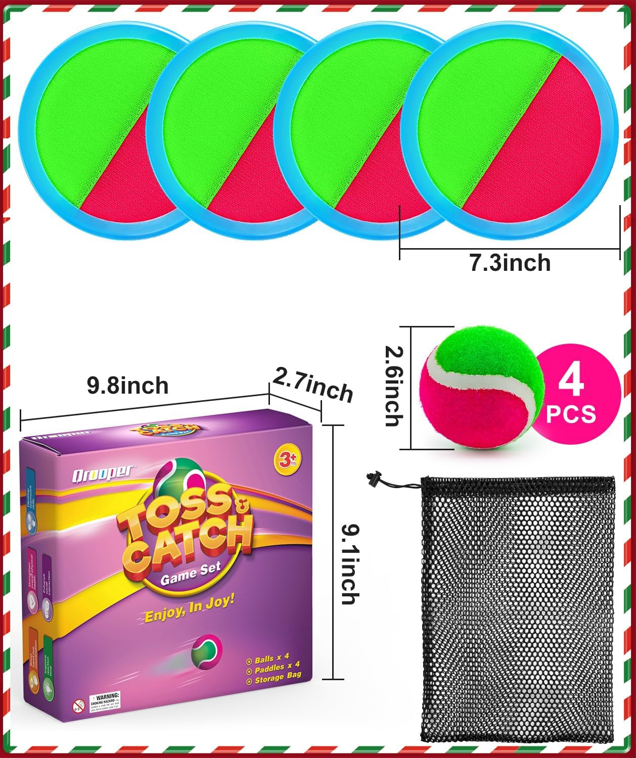 Kids Toys Toss and Catch Game Set, Ball Sports Games with 4 Paddles 4 Balls and 1 Storage Bag, Classic Outdoor Games, Beach Games, Yard Games Suitable for Kids Gift Ideal (Blue)