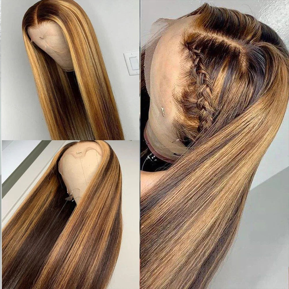 Preplucked Human Hair Lace Front Wig Highlight Straight 180% 13X6 Lace Frontal Wigs Curly Lace Frontal Wigs Swiss Lace