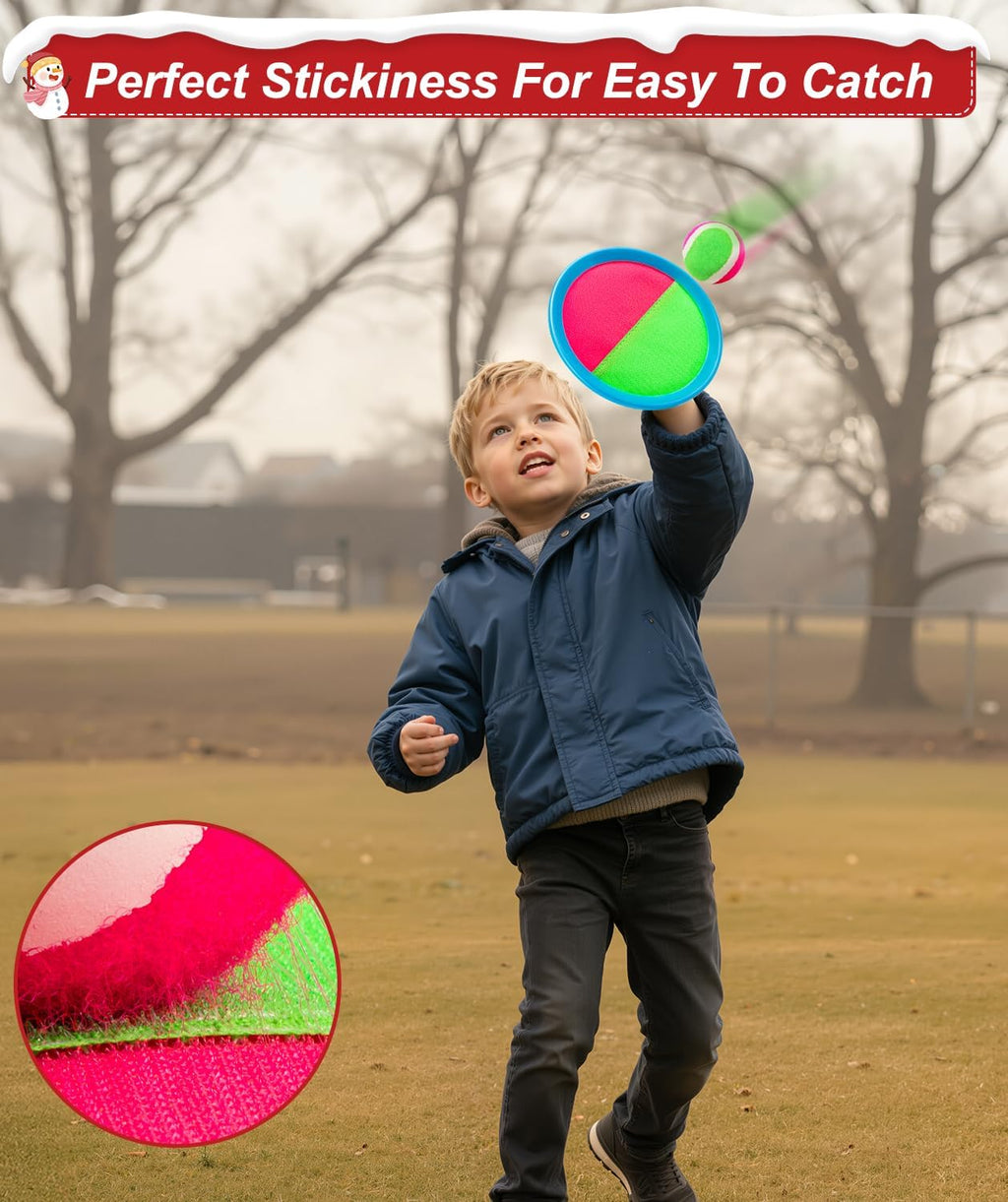 Kids Toys Toss and Catch Game Set, Ball Sports Games with 4 Paddles 4 Balls and 1 Storage Bag, Classic Outdoor Games, Beach Games, Yard Games Suitable for Kids Gift Ideal (Blue)