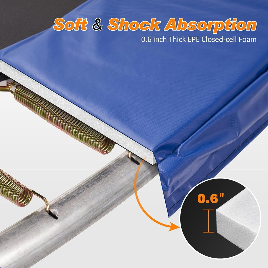 Trampoline Replacement Pad Safety Spring Cover, No Hole for Poles, Fit 5.5-7 Inch Springs, Frame Size 16 15 14 13 12 10 8 Foot