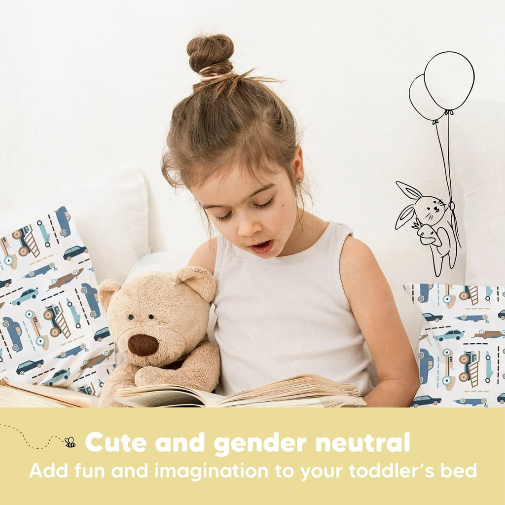Toddler Pillow with Pillowcase - 13X18 My Little Dreamy Pillow, Organic Cotton Toddler Pillows for Sleeping, Kids Pillow, Travel Pillows, Mini Pillow, Nursery Pillow, Toddler Bed Pillow (Vroom)