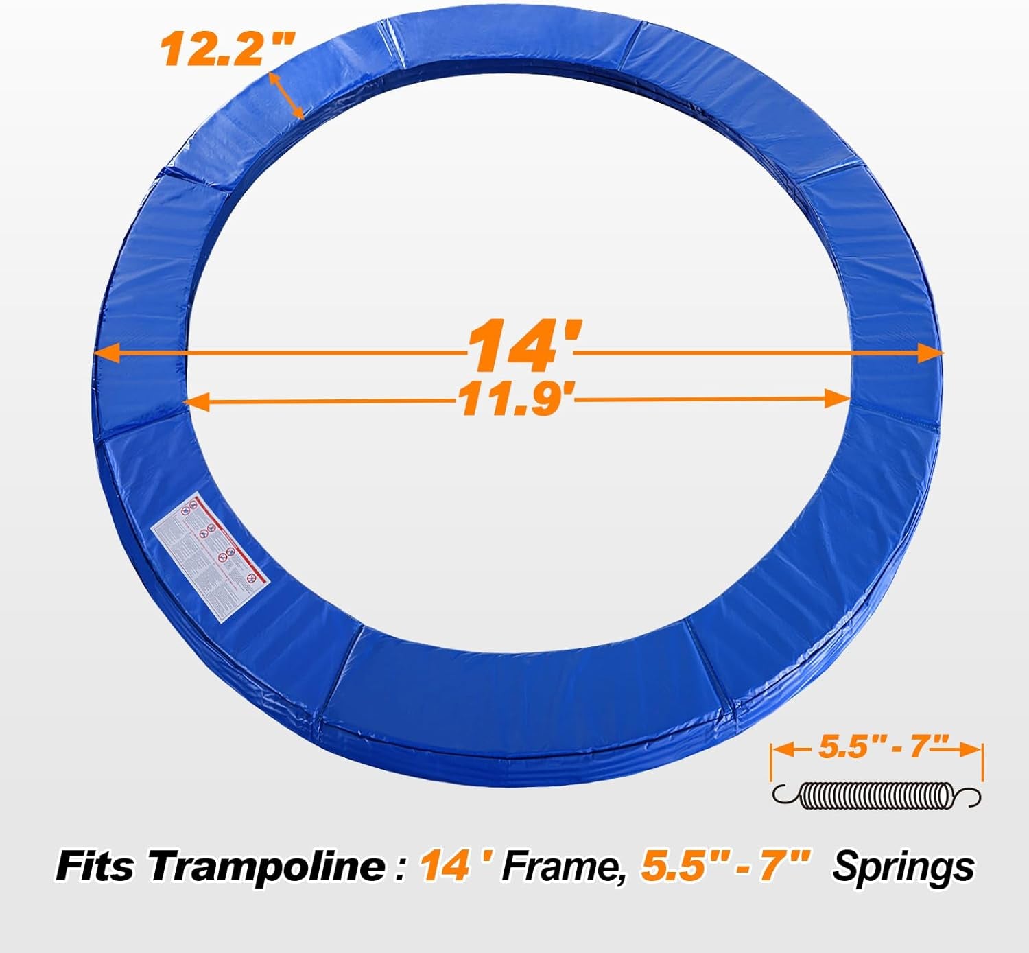 Trampoline Replacement Pad Safety Spring Cover, No Hole for Poles, Fit 5.5-7 Inch Springs, Frame Size 16 15 14 13 12 10 8 Foot